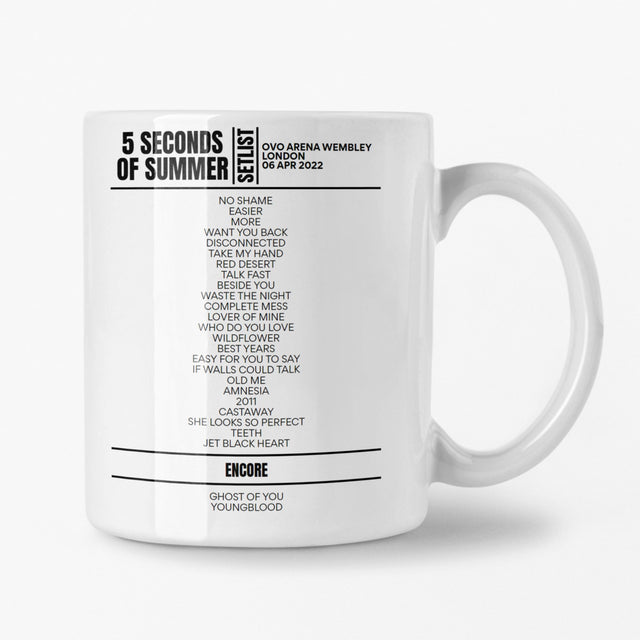 5 Seconds Of Summer London 6 April 2022 Setlist Mug - Setlist