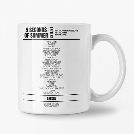 5 Seconds Of Summer Plymouth 11 April 2022 Setlist Mug - Setlist