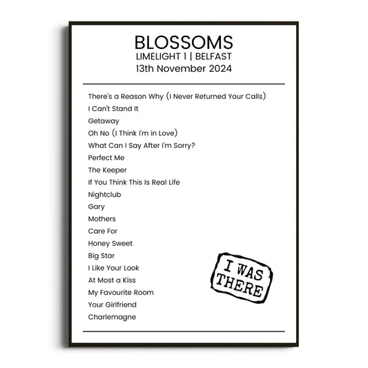 Blossoms Belfast 13 November 2024 Setlist Poster