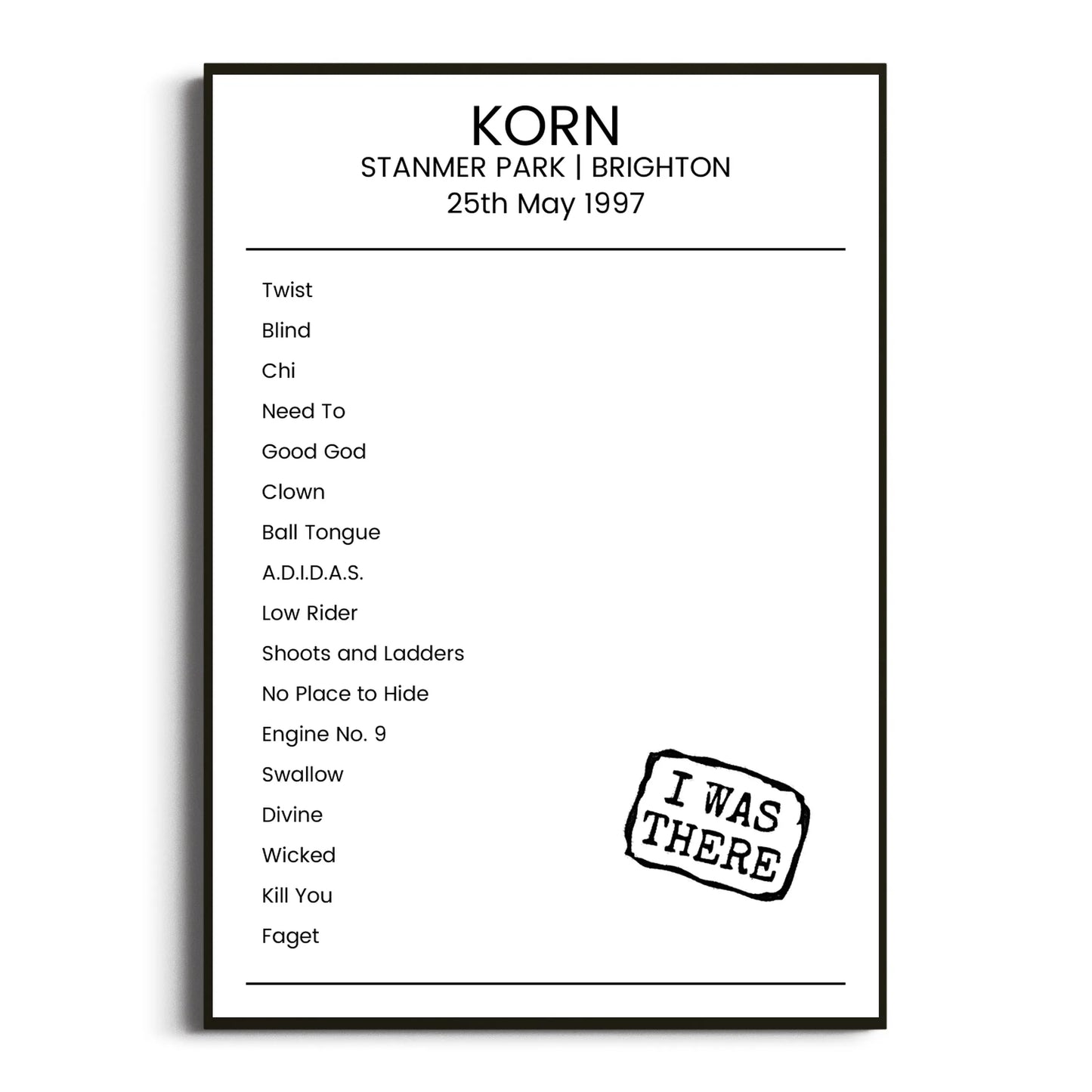 Korn Brighton 25 May 1997 Setlist Poster