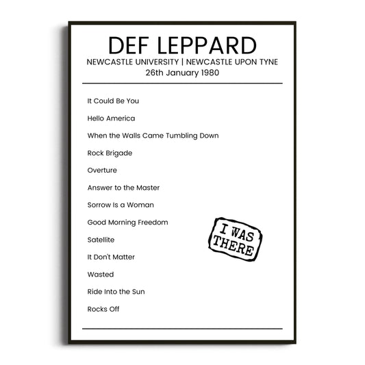 Def Leppard Newcastle upon Tyne 26 January 1980 Setlist Poster