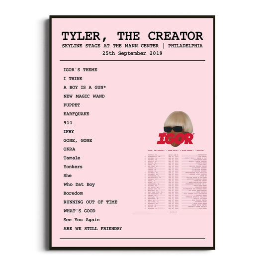 Tyler, The Creator Philadelphia 25 September 2019 Setlist Poster