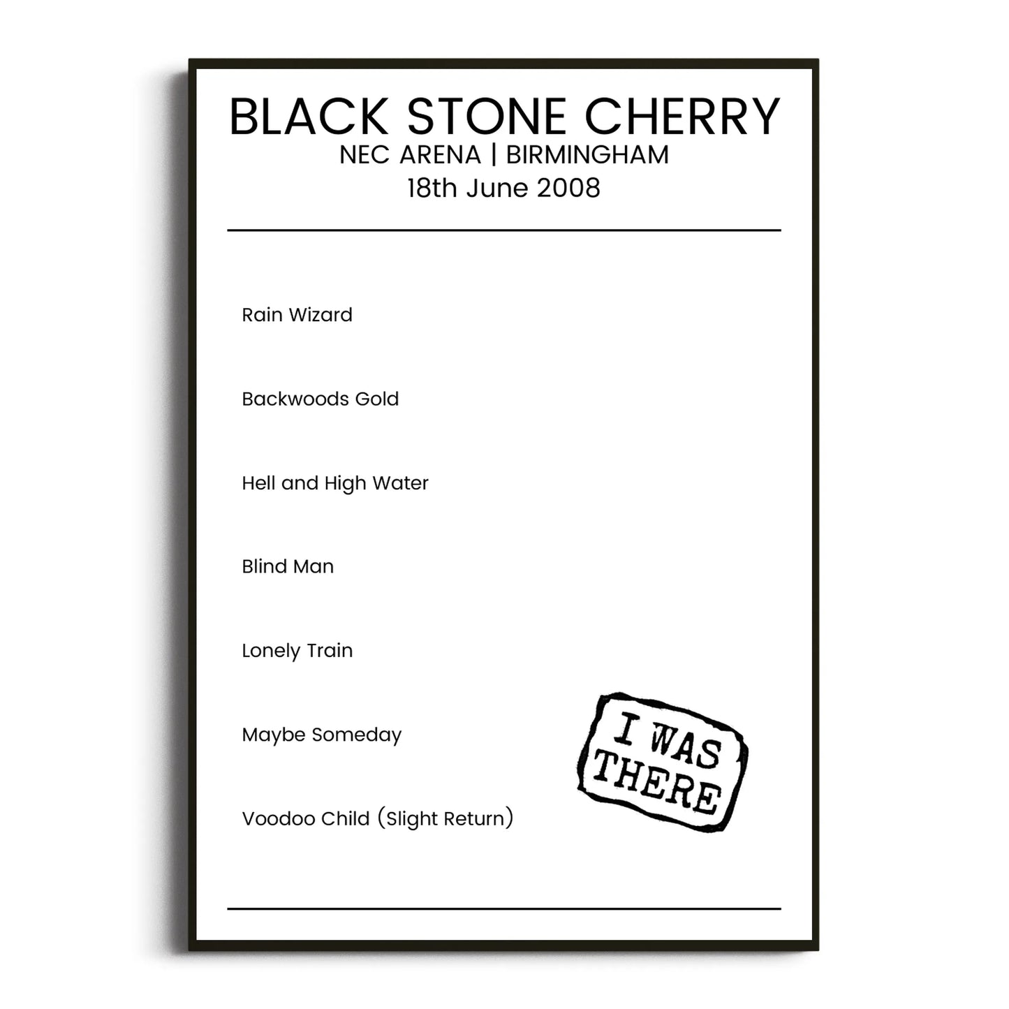 Black Stone Cherry Birmingham 18 June 2008 Setlist Poster