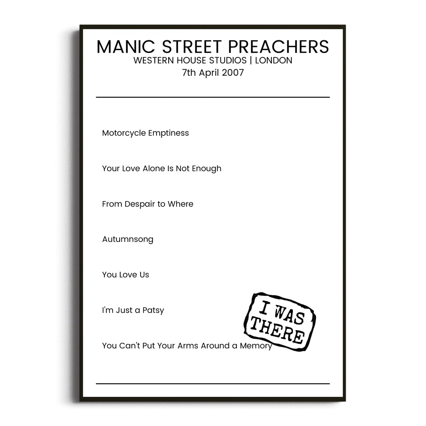 Manic Street Preachers London 07 April 2007 Setlist Poster