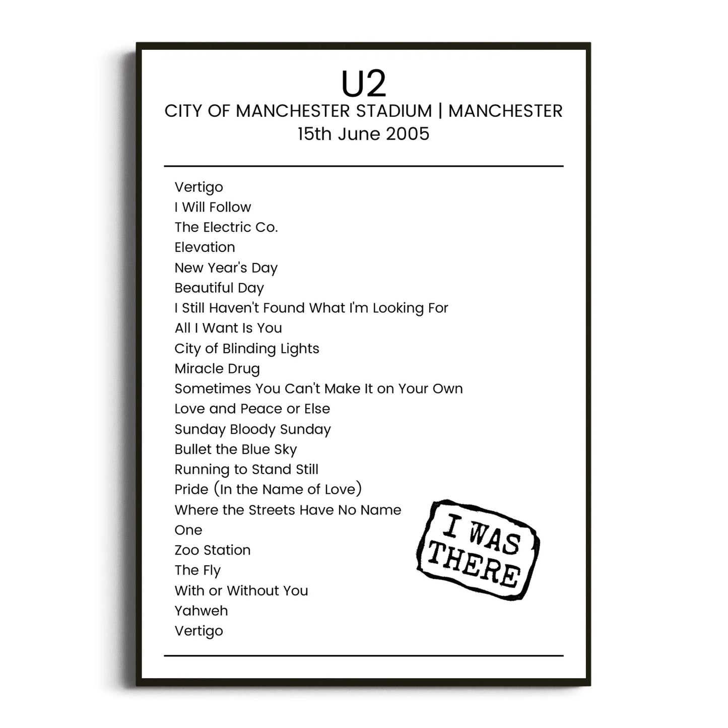 U2 Manchester 15 June 2005 Setlist Poster