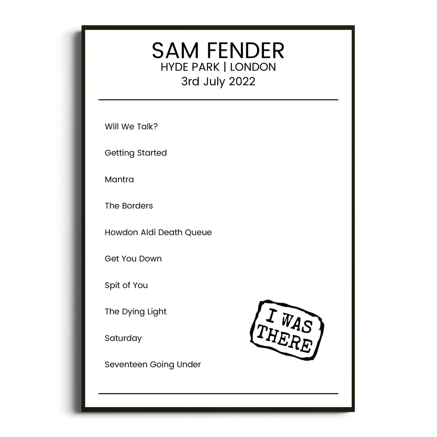 Sam Fender London 03 July 2022 Setlist Poster