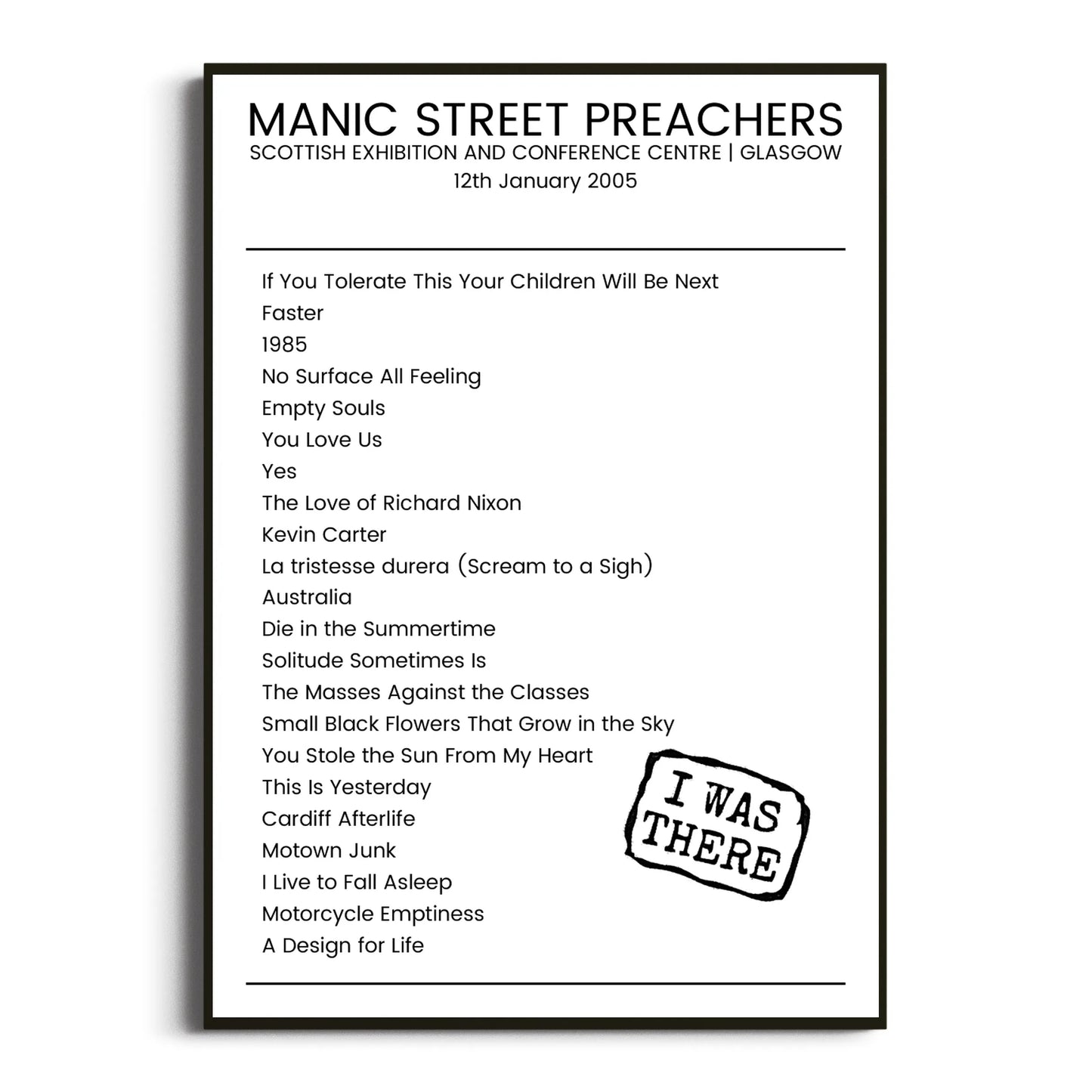 Manic Street Preachers Glasgow 12 January 2005 Setlist Poster