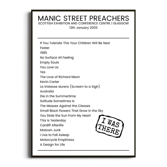 Manic Street Preachers Glasgow 12 January 2005 Setlist Poster