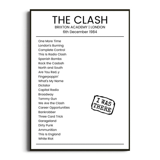 The Clash London 06 December 1984 Setlist Poster