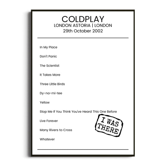 Coldplay London 29 October 2002 Setlist Poster