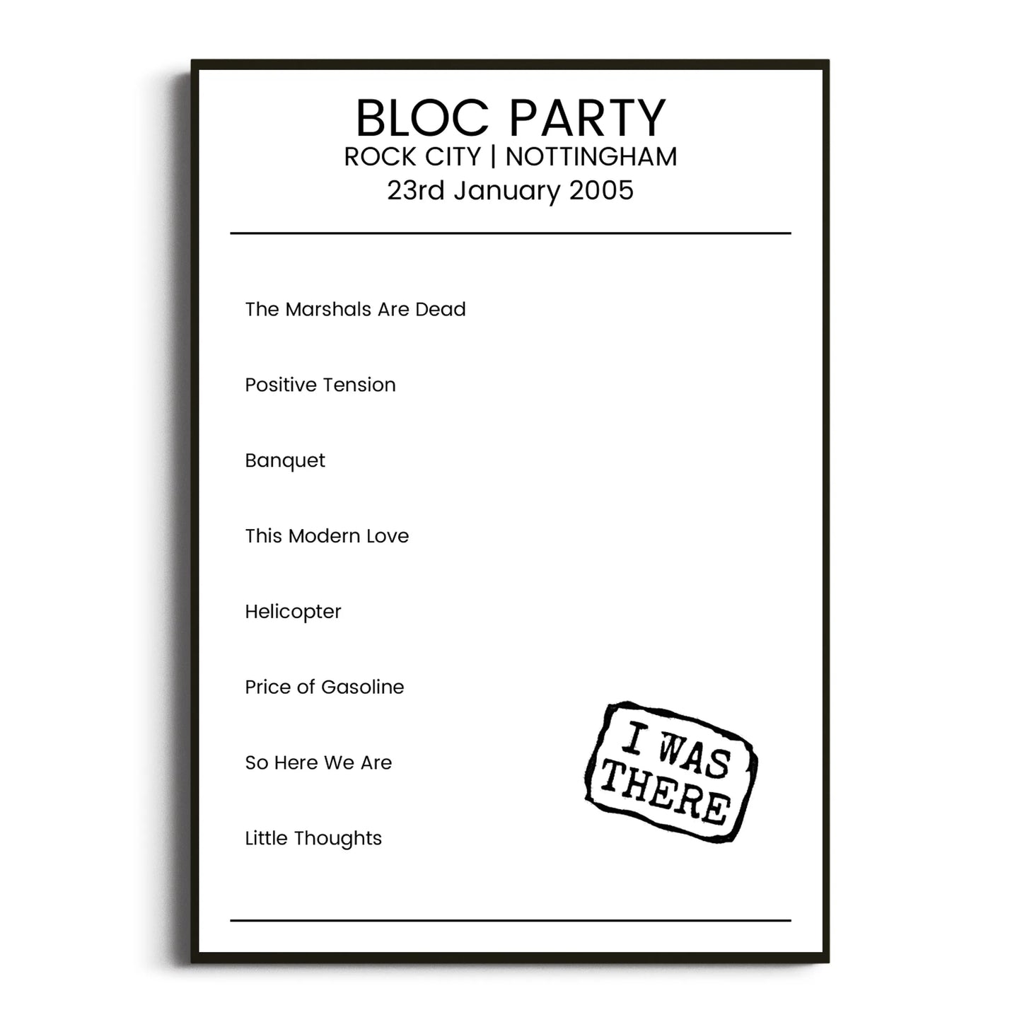 Bloc Party Nottingham 23 January 2005 Setlist Poster