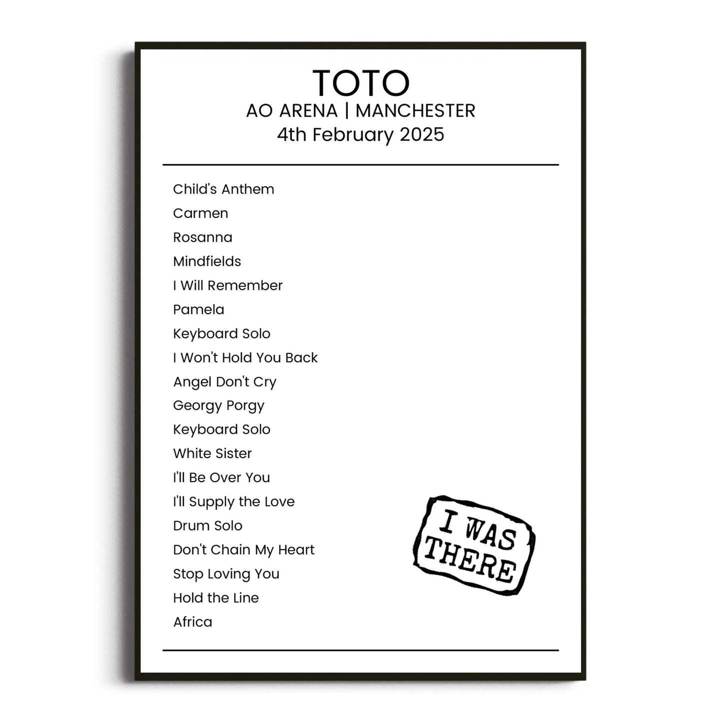 Toto Manchester 04 February 2025 Setlist Poster