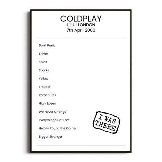 Coldplay London 07 April 2000 Setlist Poster