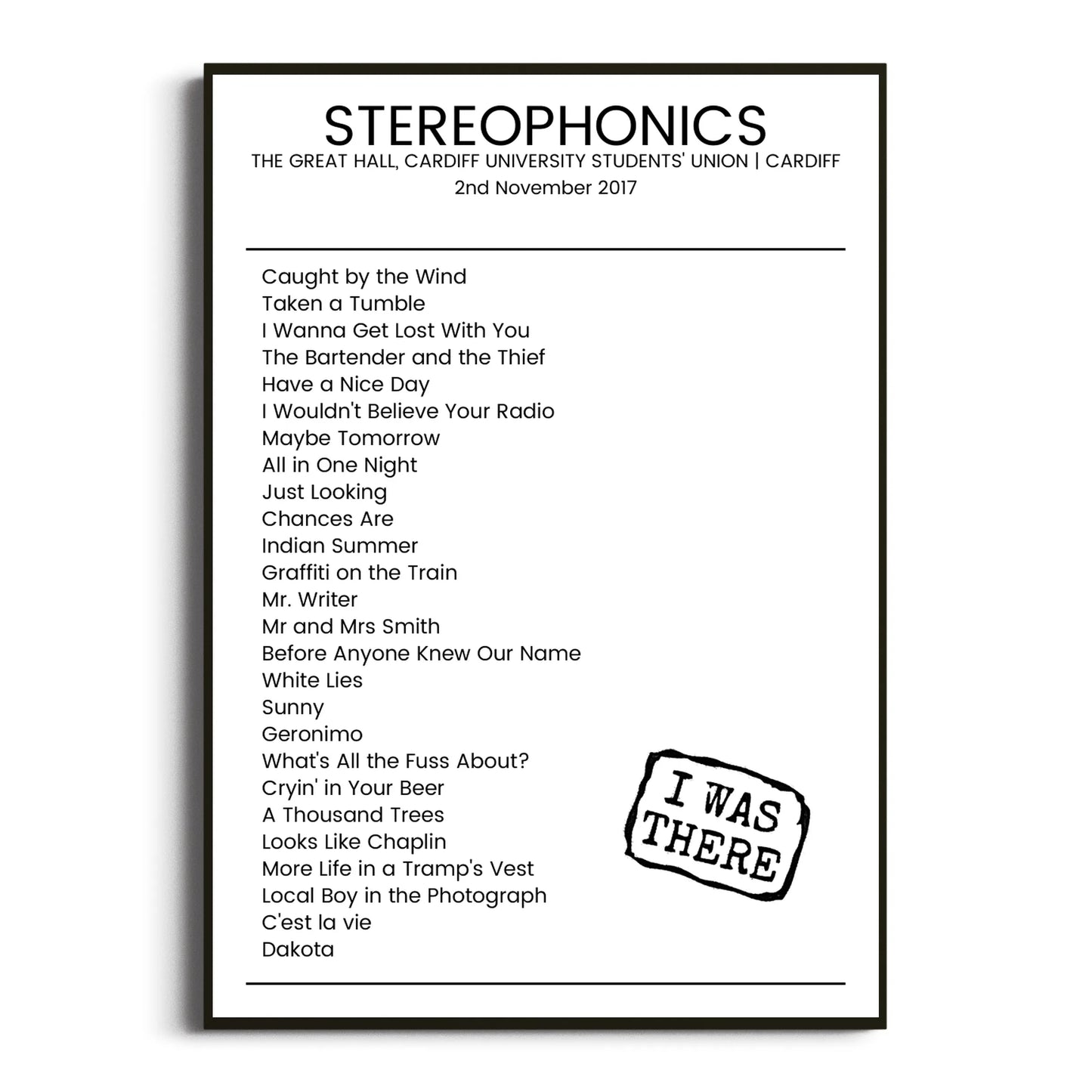 Stereophonics Cardiff 02 November 2017 Setlist Poster