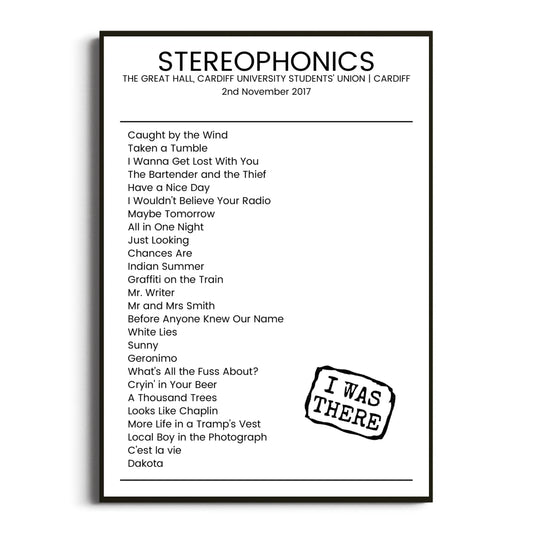 Stereophonics Cardiff 02 November 2017 Setlist Poster