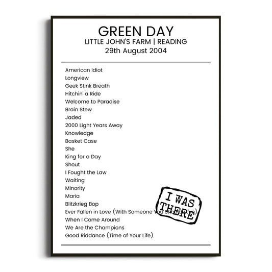 Green Day Reading 29 August 2004 Setlist Poster