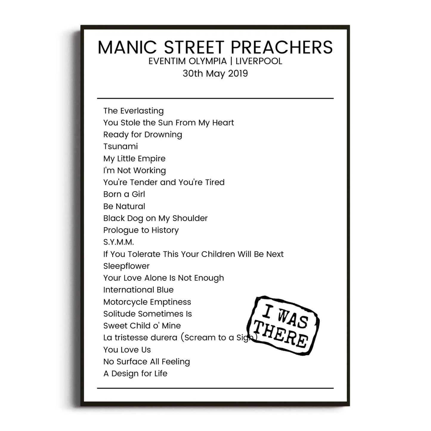 Manic Street Preachers Liverpool 30 May 2019 Setlist Poster