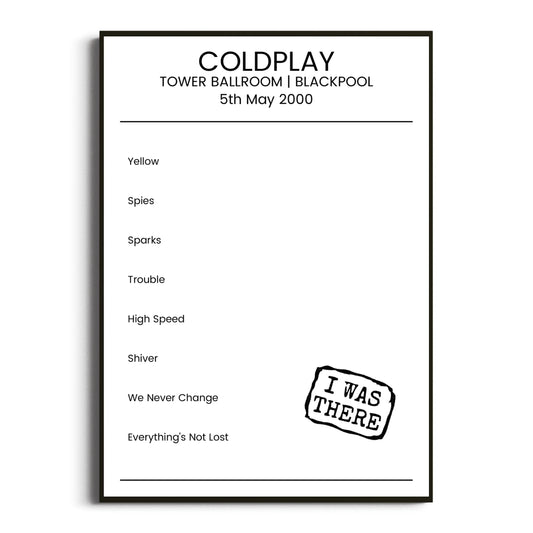 Coldplay Blackpool 05 May 2000 Setlist Poster