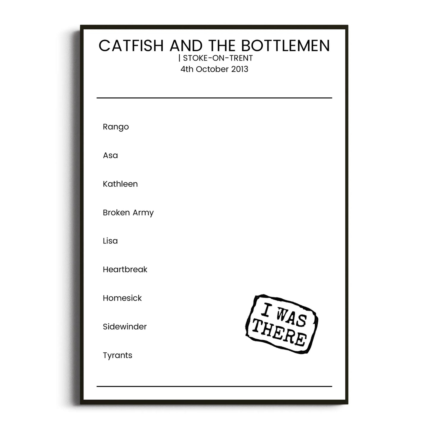 Catfish and the Bottlemen Stoke-on-Trent 04 October 2013 Setlist Poster