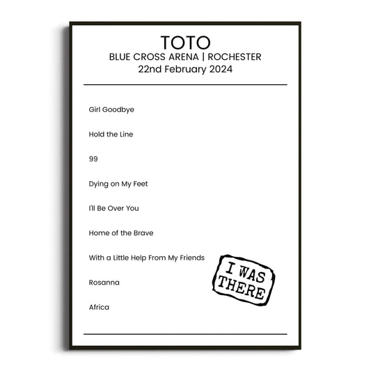 Toto Rochester 22 February 2024 Setlist Poster