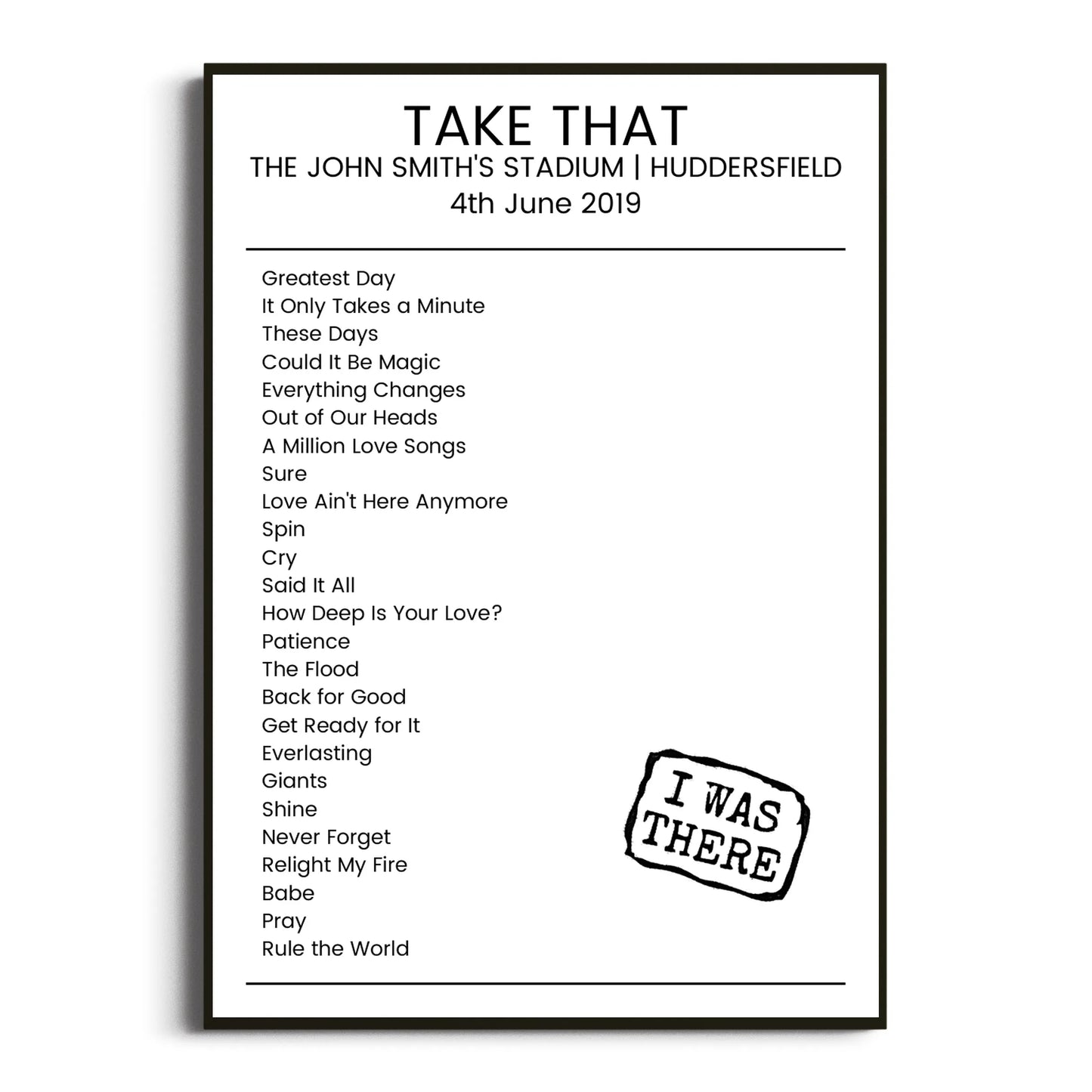 Take That Huddersfield 04 June 2019 Setlist Poster