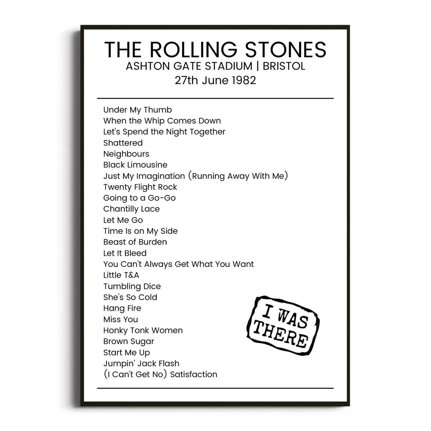 The Rolling Stones Bristol 27 June 1982 Setlist Poster