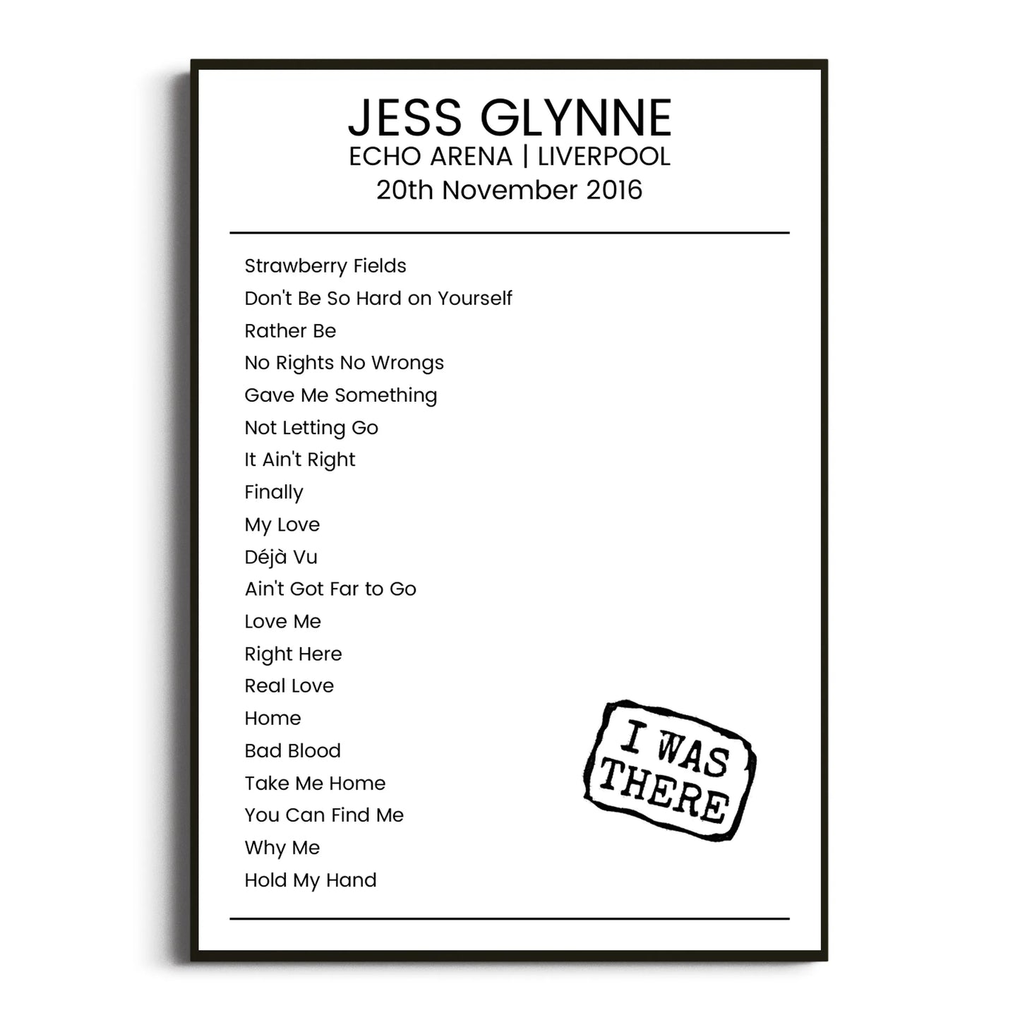 Jess Glynne Liverpool 20 November 2016 Setlist Poster