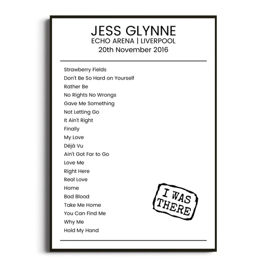 Jess Glynne Liverpool 20 November 2016 Setlist Poster