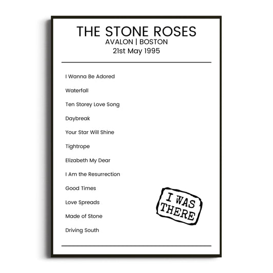 The Stone Roses Boston 21 May 1995 Setlist Poster