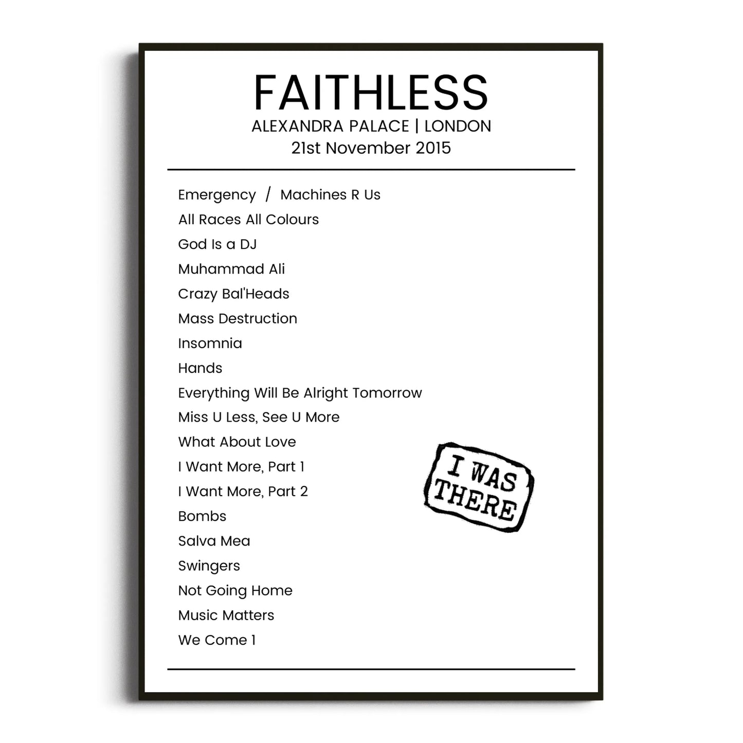 Faithless London 21 November 2015 Setlist Poster