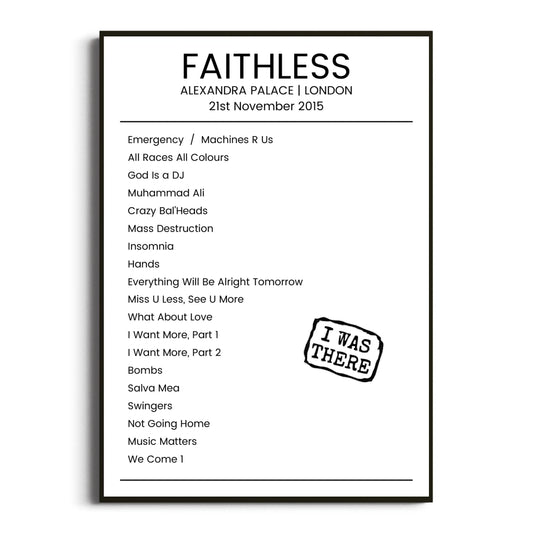 Faithless London 21 November 2015 Setlist Poster