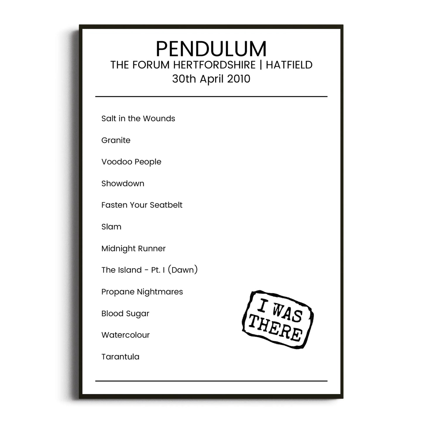 Pendulum Hatfield 30 April 2010 Setlist Poster