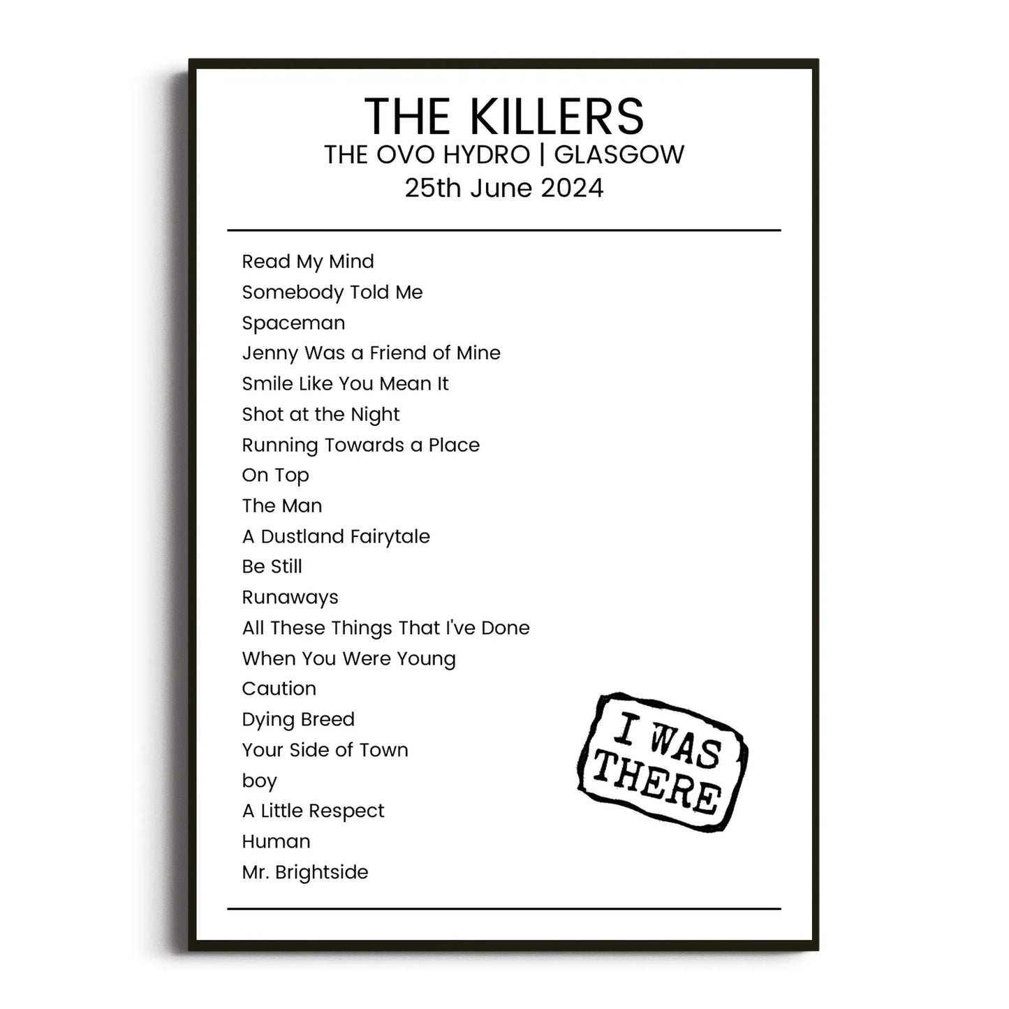 The Killers Glasgow 25 June 2024 Setlist Poster