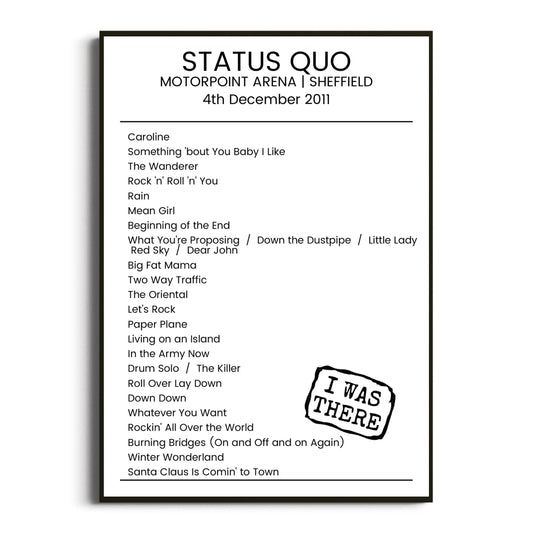 Status Quo Sheffield 04 December 2011 Setlist Poster