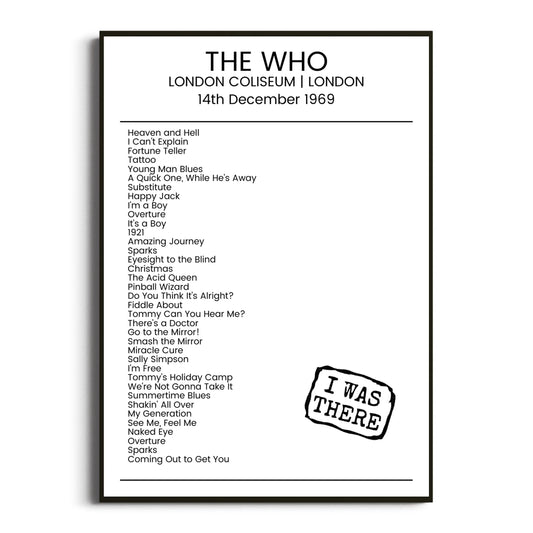 The Who London 14 December 1969 Setlist Poster