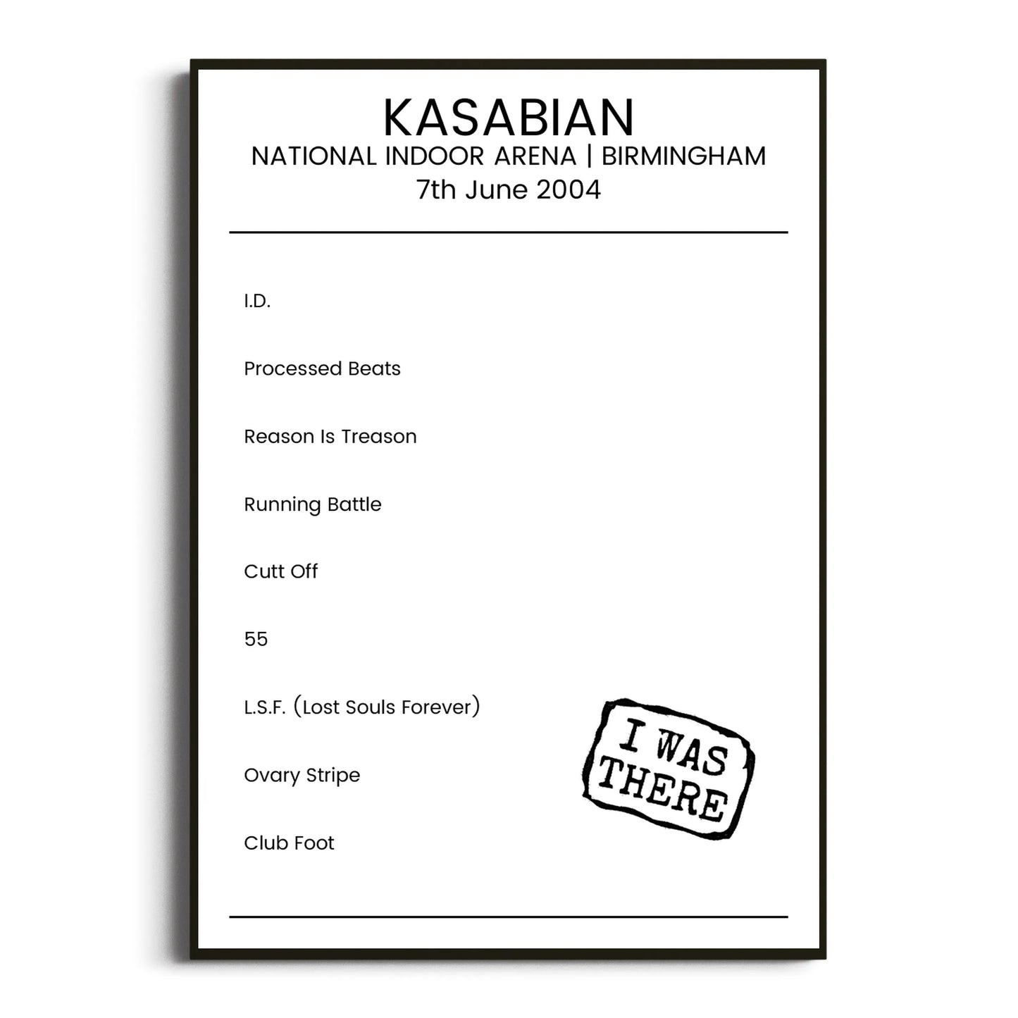 Kasabian Birmingham 07 June 2004 Setlist Poster