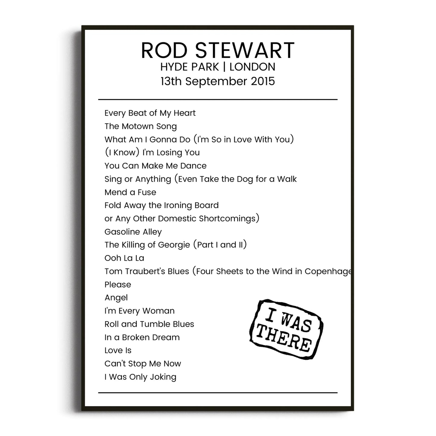 Rod Stewart London 13 September 2015 Setlist Poster