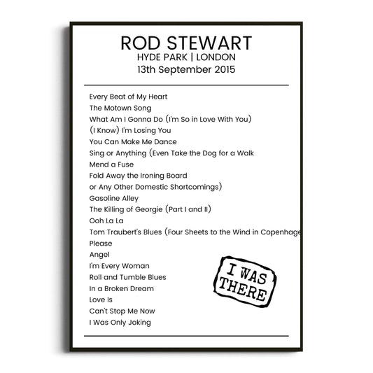 Rod Stewart London 13 September 2015 Setlist Poster