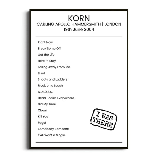 Korn London 19 June 2004 Setlist Poster