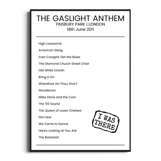 The Gaslight Anthem London 18 June 2011 Setlist Poster