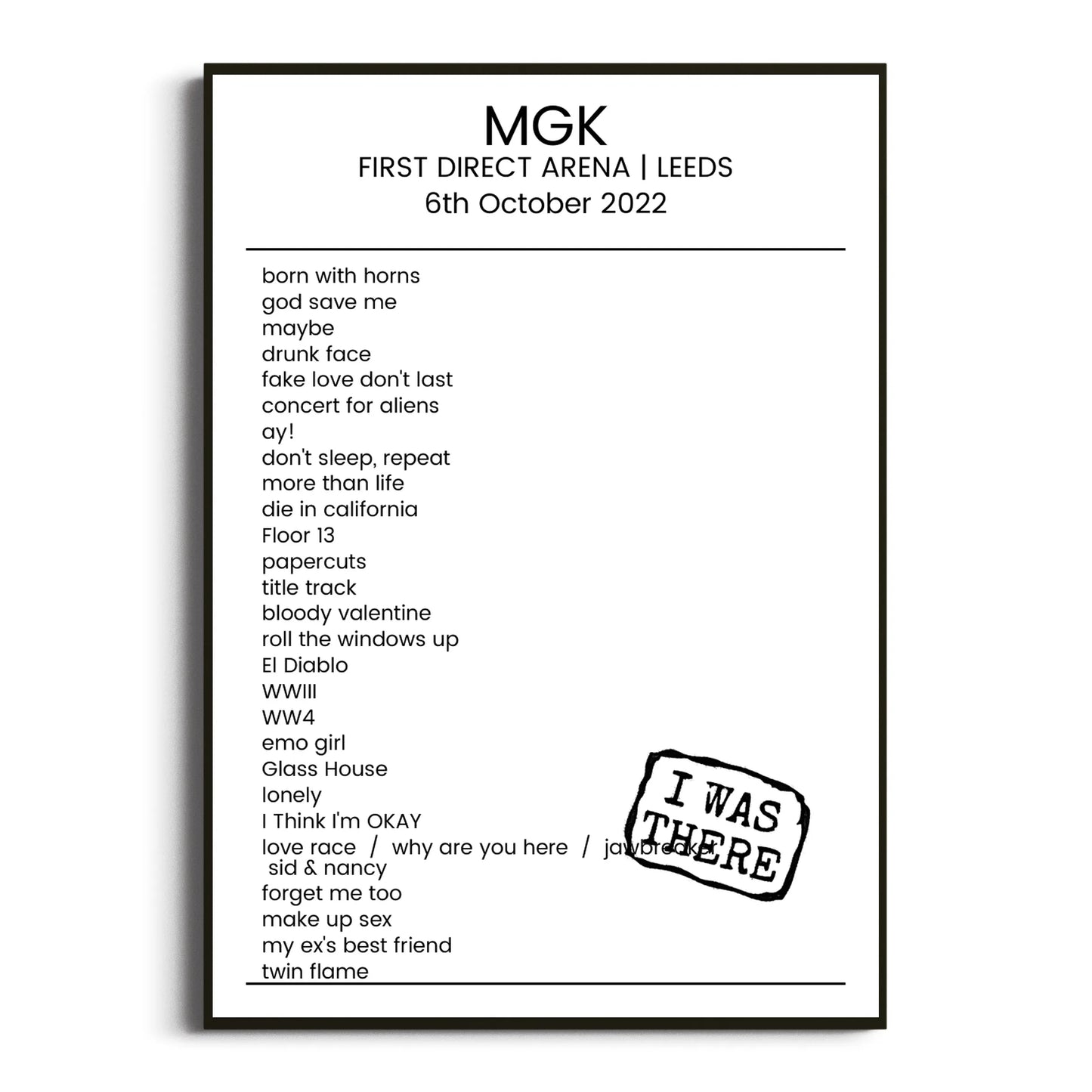 mgk Leeds 06 October 2022 Setlist Poster