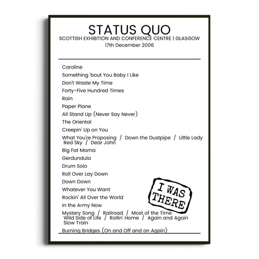 Status Quo Glasgow 17 December 2006 Setlist Poster