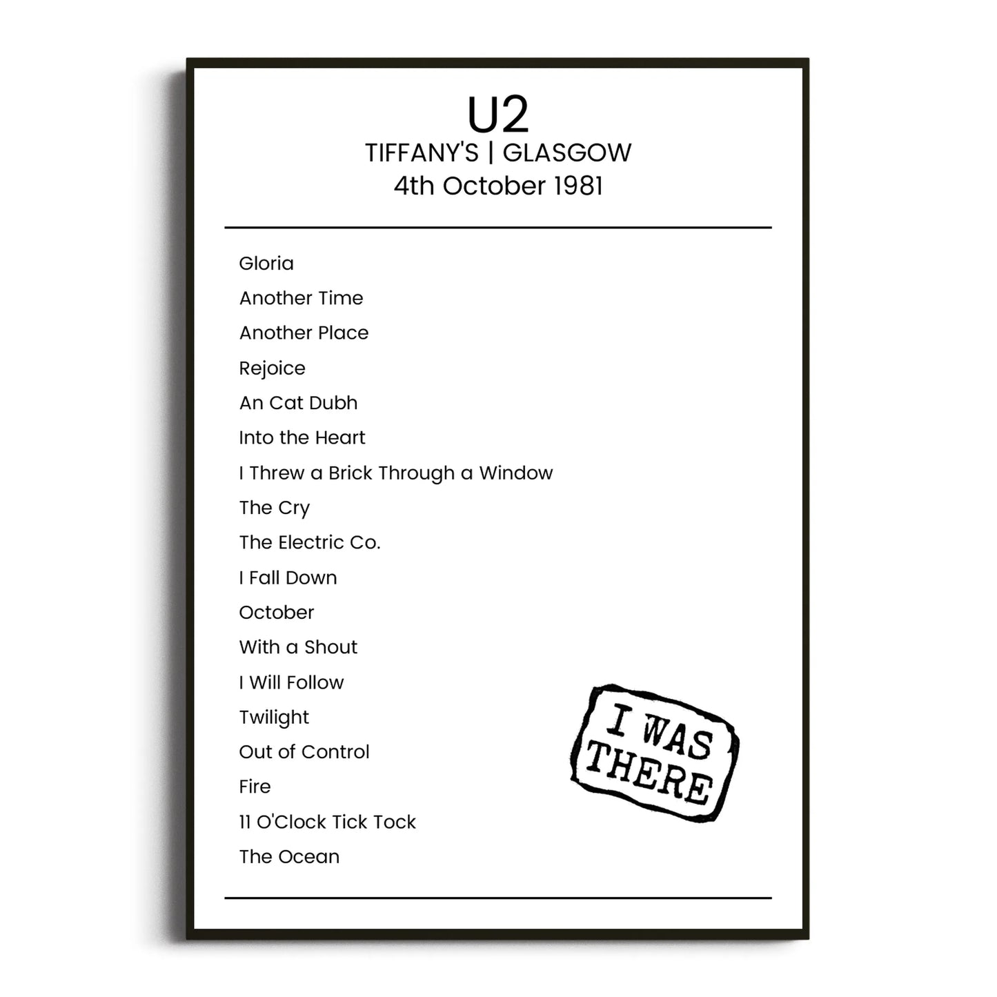 U2 Glasgow 04 October 1981 Setlist Poster