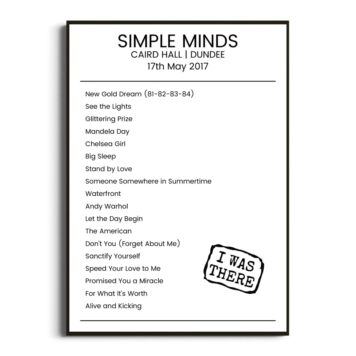 Simple Minds Dundee 17 May 2017 Setlist Poster