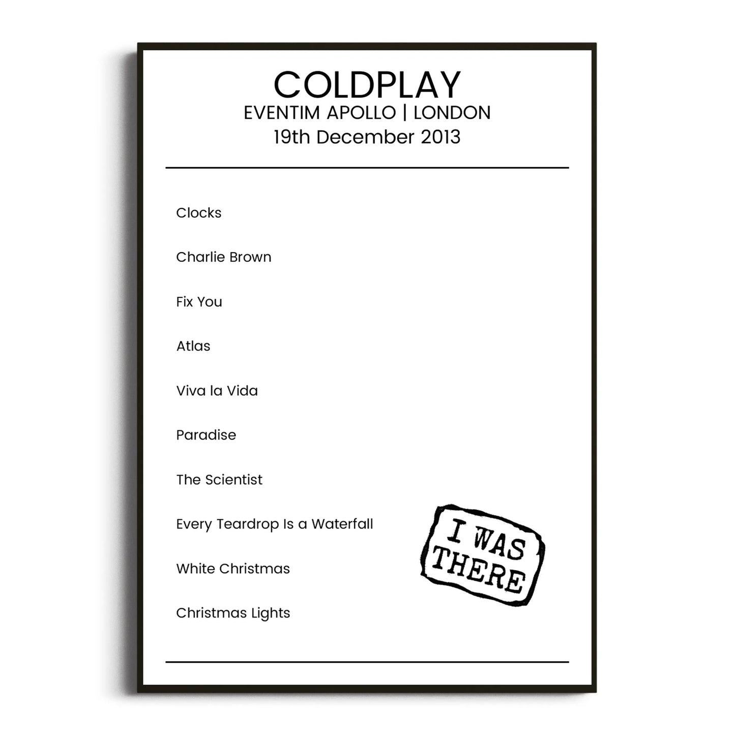 Coldplay London 19 December 2013 Setlist Poster