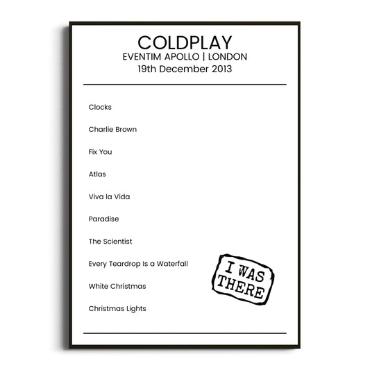 Coldplay London 19 December 2013 Setlist Poster