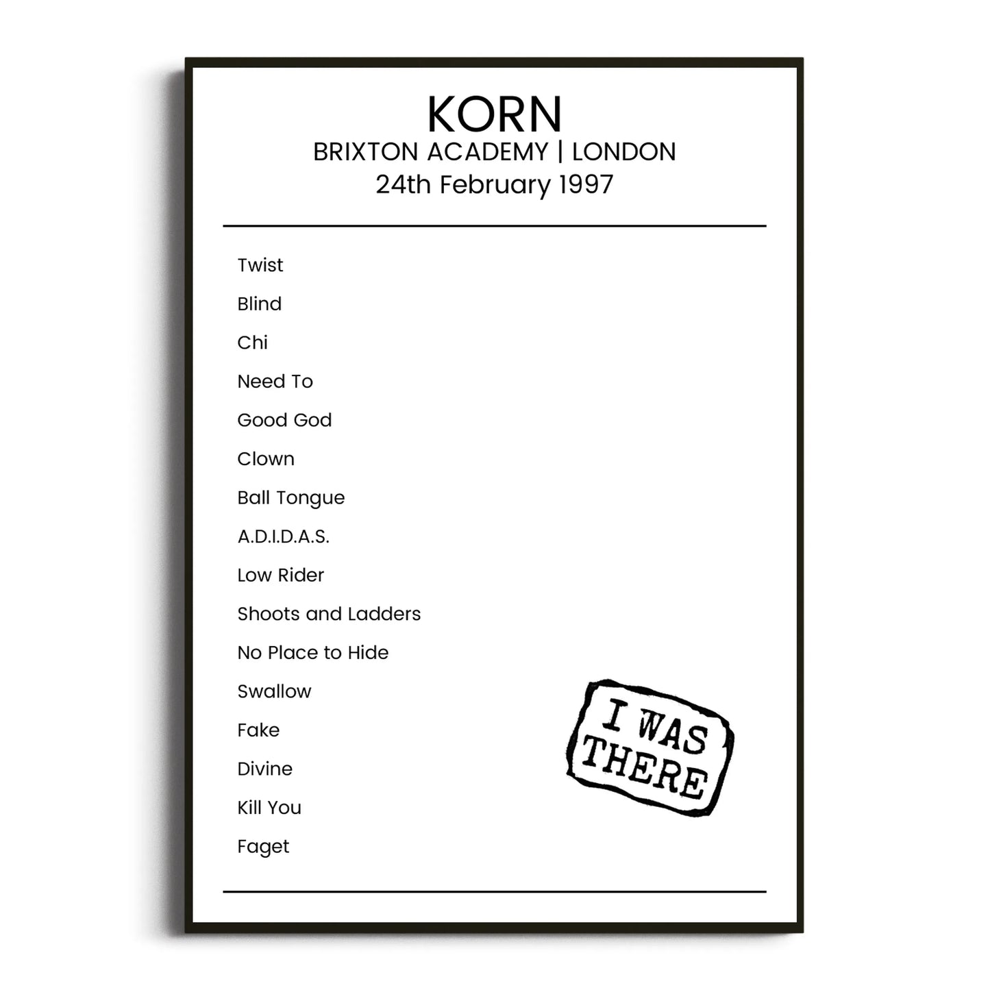 Korn London 24 February 1997 Setlist Poster