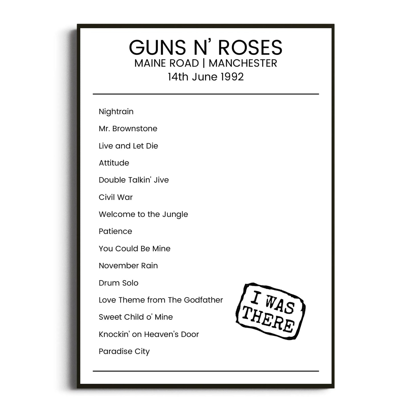 Guns N’ Roses Manchester 14 June 1992 Setlist Poster