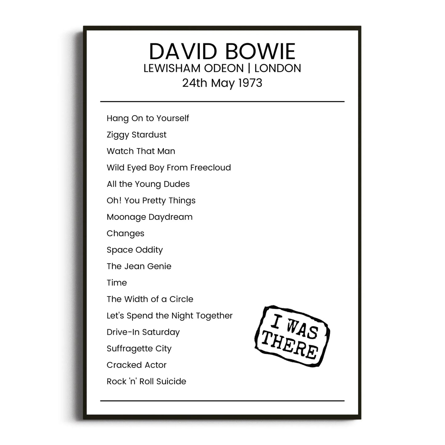 David Bowie London 24 May 1973 Setlist Poster