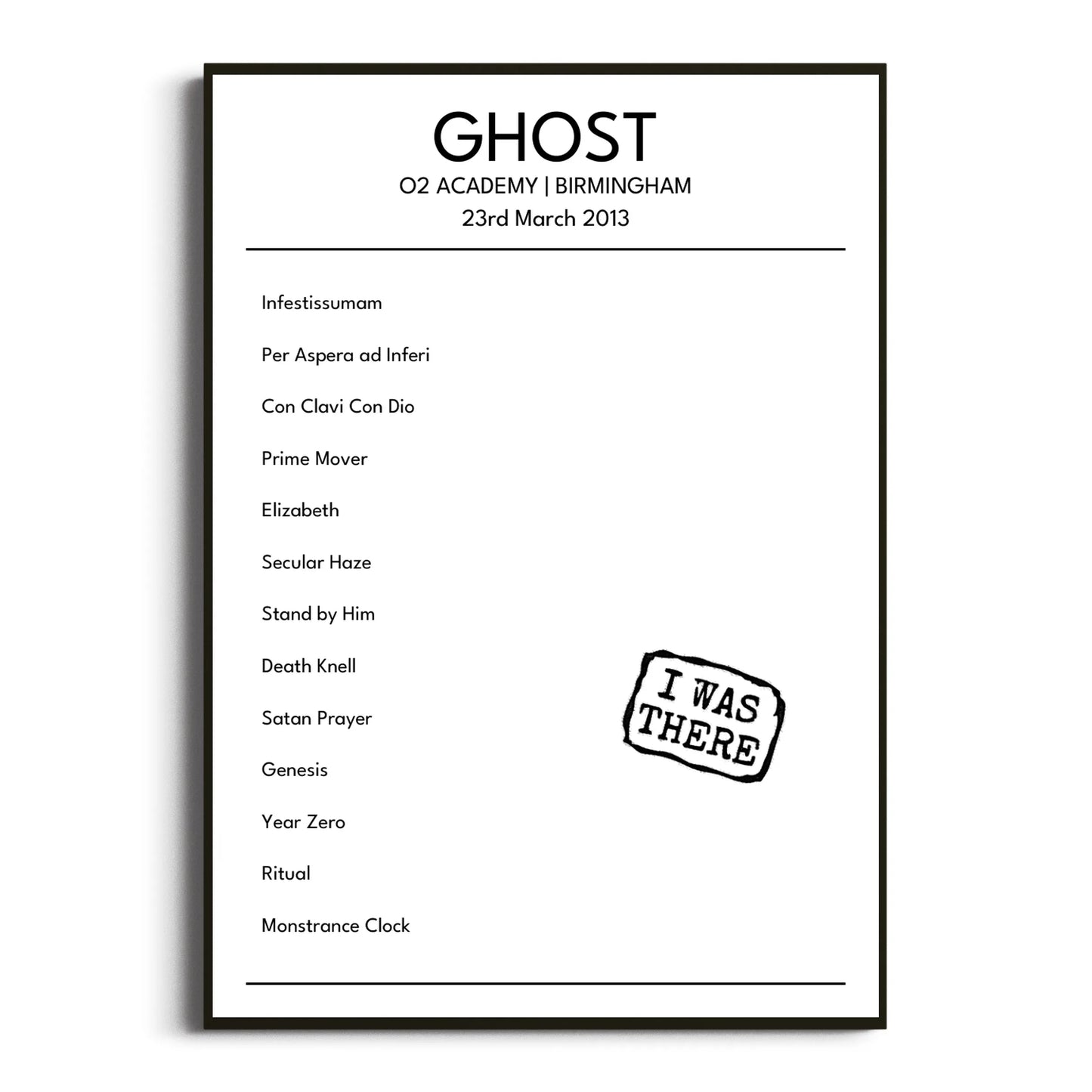 Ghost Birmingham 23 March 2013 Setlist Poster